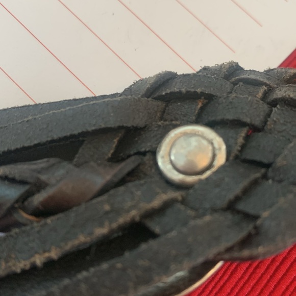 Brown leather belt woven with gorgeous silver stone accented areas stone buckle - Picture 14 of 15